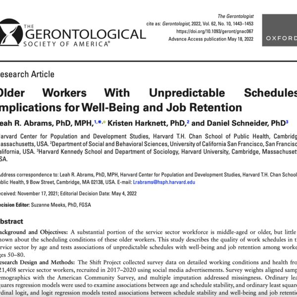 Older Workers with Unpredictable Schedules: Implications for Well-being and Job Retention
